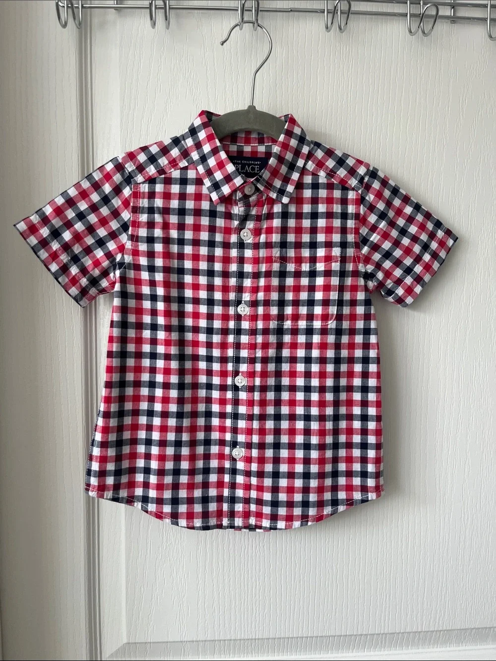 NWT The Children's Place Red, Navy & White Plaid Short-Sleeve Button-Down Shirt
